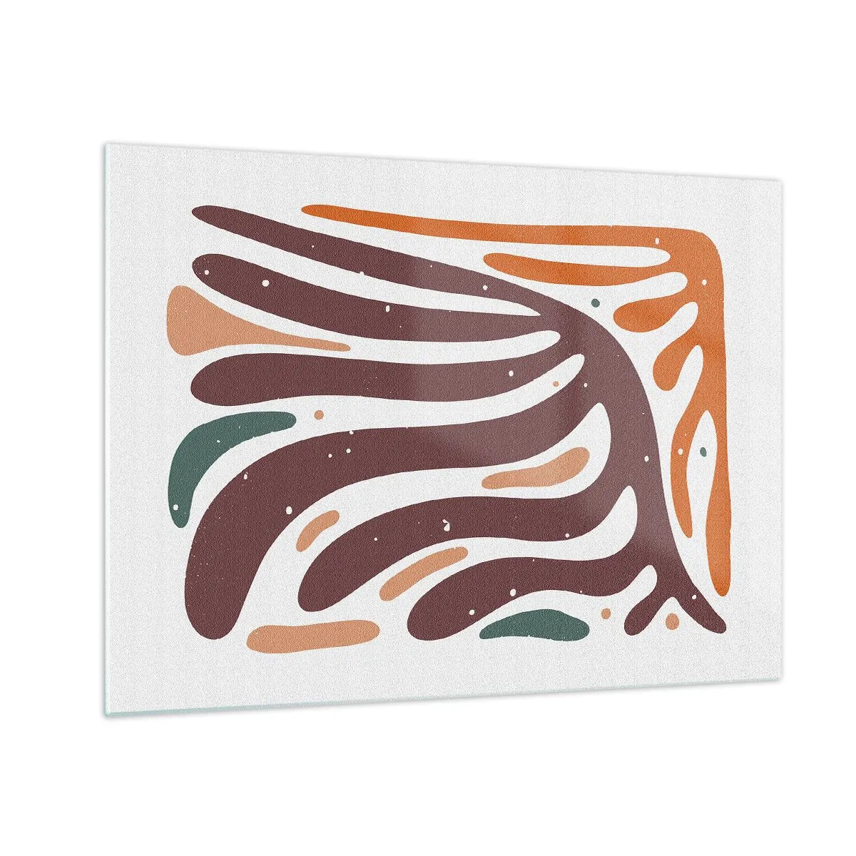 Obraz na skle - Abstraktné tvary v hnedej a oranžovej farbe vyžarujúce na bielom pozadí - 70x50cm - Organická a radiálna kompozícia - Moderná nástenná dekorácia do obývacej izby a spálne ARTTOR