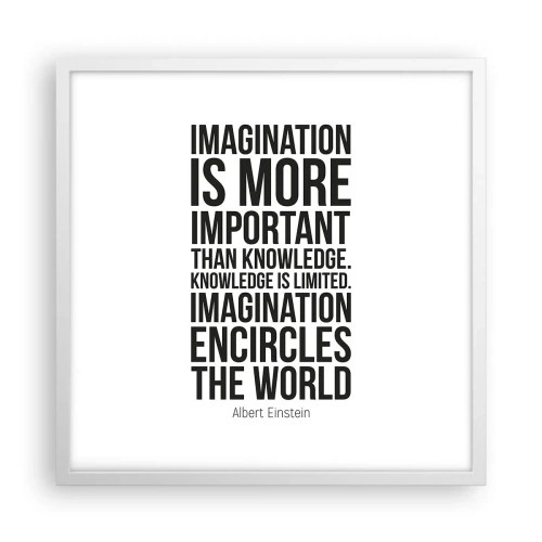 Plagát v bielom ráme - Einstein o sile predstavivosti - 50x50 cm