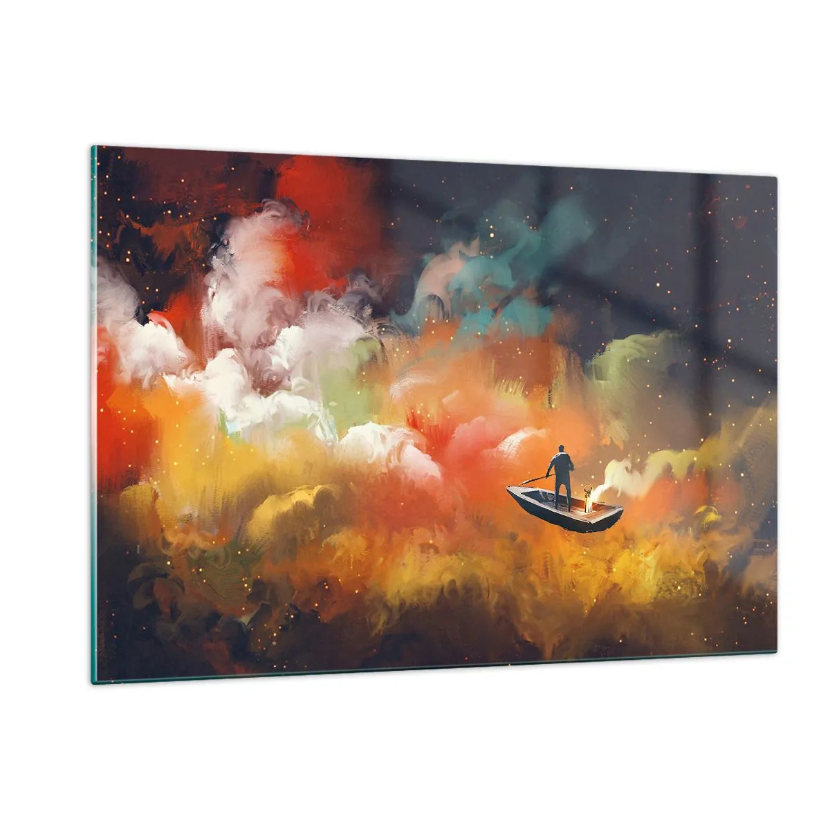 Obraz na skle - Loďou cez galaxiu - 120x80 cm