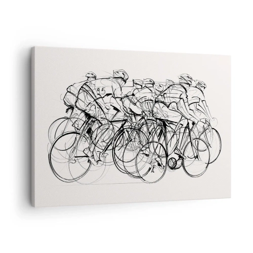 Obraz na plátne - Skupina cyklistov v pohybe v minimalistickom štýle - 70x50cm - Spoločne v tíme - Moderná nástenná dekorácia do obývacej izby a spálne ARTTOR