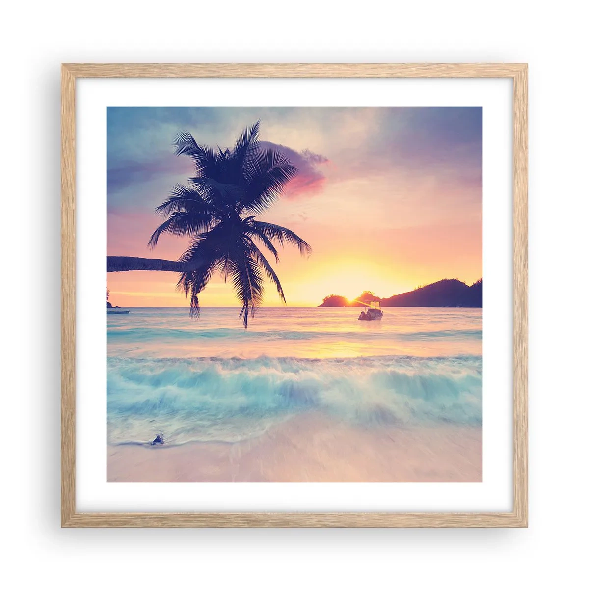 Plagát v ráme zo svetlého duba - Večer v zátoke - 50x50 cm