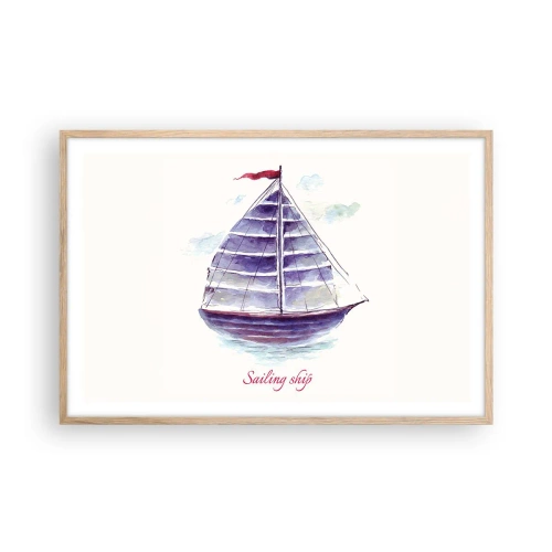 Plagát v ráme zo svetlého duba - Napnuté plachty a pokojná voda - 91x61 cm