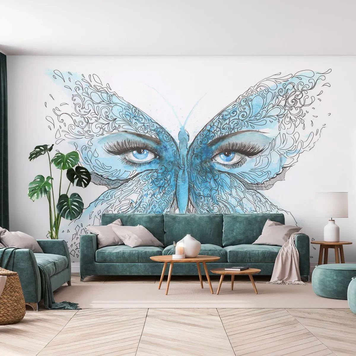 Fototapeta Premium Sand - Sýkorka modrinka eros - Abstrakcia, Motýľ, Ženské oči - 100x70 cm