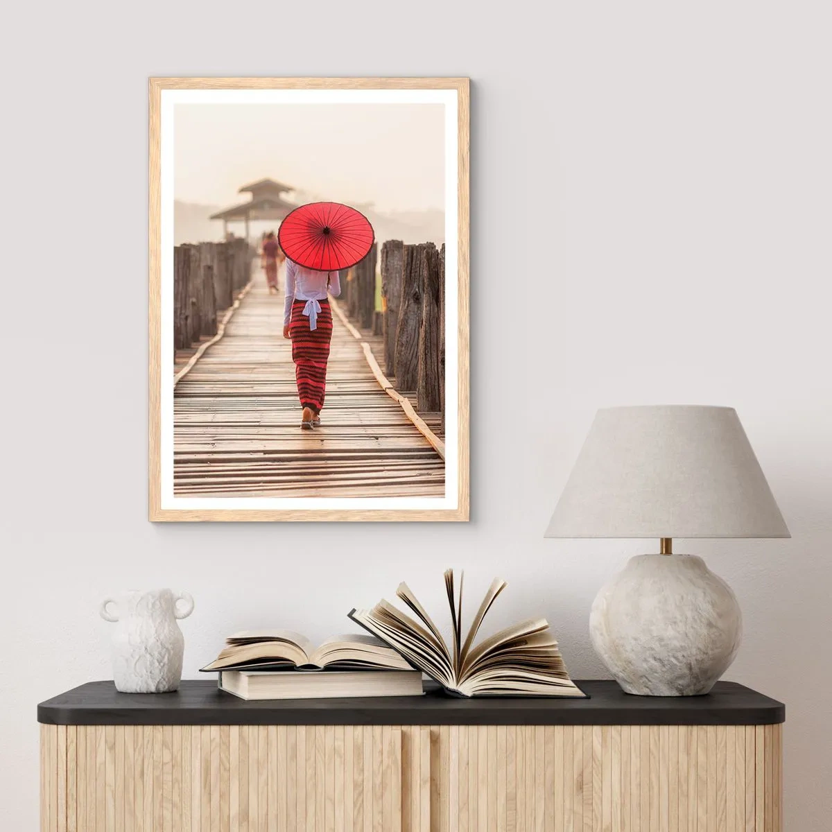 Plagát v ráme zo svetlého duba - Na starom moste - 61x91 cm