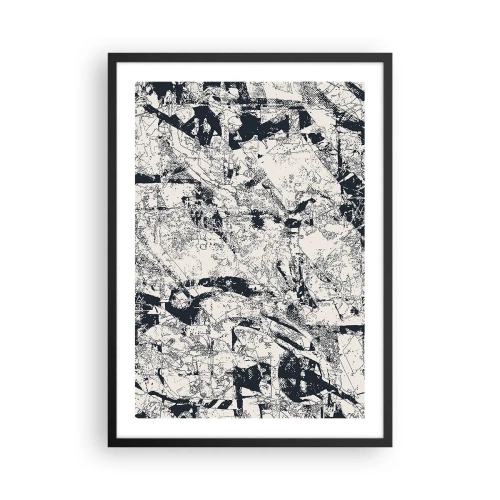 Plagát v čiernom ráme - Abstraktná čiernobiela textúrovaná kompozícia - 50x70cm - Prelínanie protikladov - Moderná nástenná dekorácia do obývacej izby a spálne ARTTOR