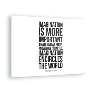 Obraz na skle - Citát o predstavivosti v minimalistickej typografii - 70x50cm - Einstein o sile predstavivosti - Moderná nástenná dekorácia do obývacej izby a spálne ARTTOR