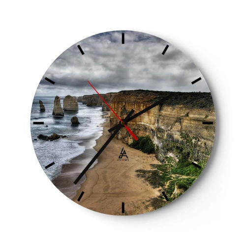 Nástenné hodiny - Pobrežie s útesmi a plážou - 30x30cm - Drsná krása - Moderná nástenná dekorácia do obývacej izby, kuchyne a spálne ARTTOR