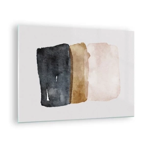 Obraz na skle - Abstraktné škvrny v odtieňoch čiernej, hnedej a béžovej - 70x50cm - Kompozícia zemitých farieb - Moderná nástenná dekorácia do obývacej izby a spálne ARTTOR