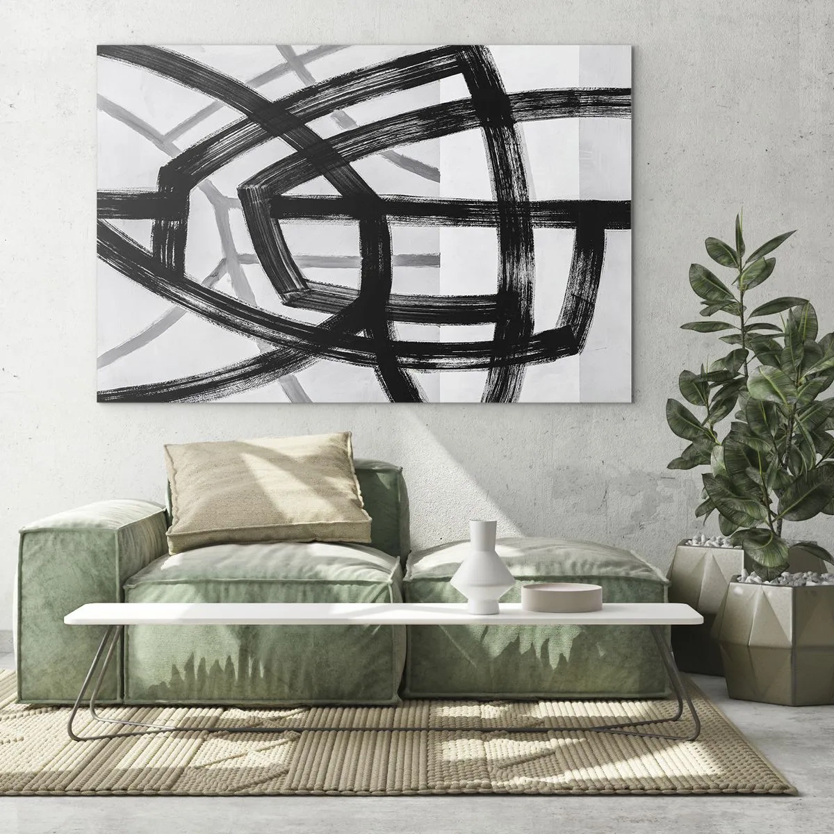 Obraz na skle - Čierne a sivé ťahy štetcom vytvárajú dynamickú sieť čiar. - 70x50cm - Hĺbka - Moderná nástenná dekorácia do obývacej izby a spálne ARTTOR
