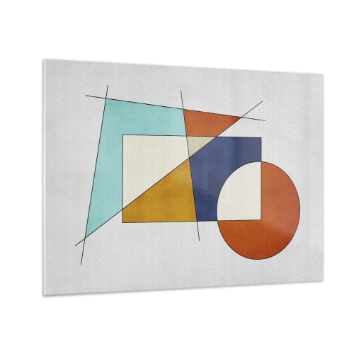 Obraz na skle - Farebné geometrické tvary na svetlom pozadí v modernistickom štýle - 70x50cm - Abstrakcia: modernistická zábava - Moderná nástenná dekorácia do obývacej izby a spálne ARTTOR