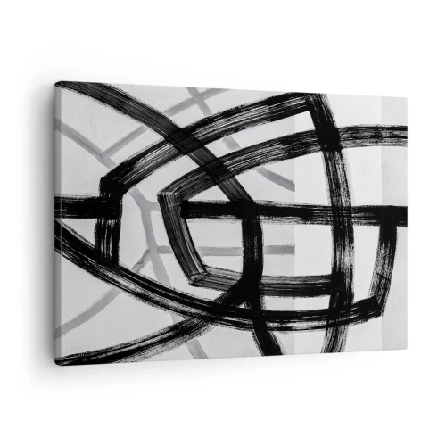 Obraz na plátne - Čiernobiele abstraktné čiary pretínajúce sa na svetlom pozadí - 70x50cm - Hĺbka - Moderná nástenná dekorácia do obývacej izby a spálne ARTTOR