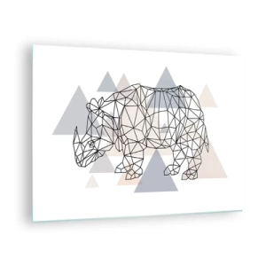 Obraz na skle - Geometrická kresba nosorožca na svetlom pozadí - 70x50cm - Štruktúra sily - Moderná nástenná dekorácia do obývacej izby a spálne ARTTOR