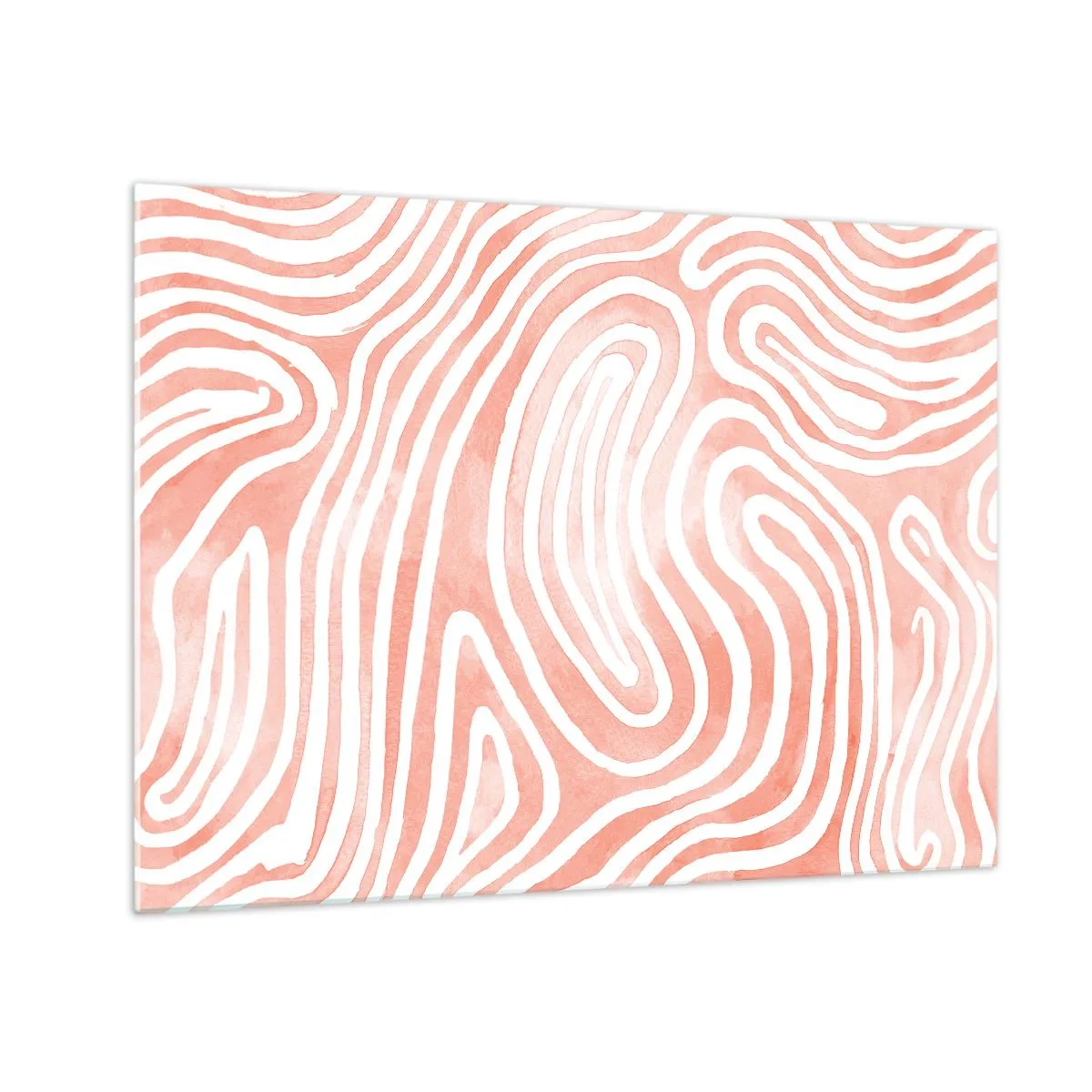 Obraz na skle - Abstraktný vzor v bielych a koralových odtieňoch - 70x50cm - V koralovom labyrinte - Moderná nástenná dekorácia do obývacej izby a spálne ARTTOR