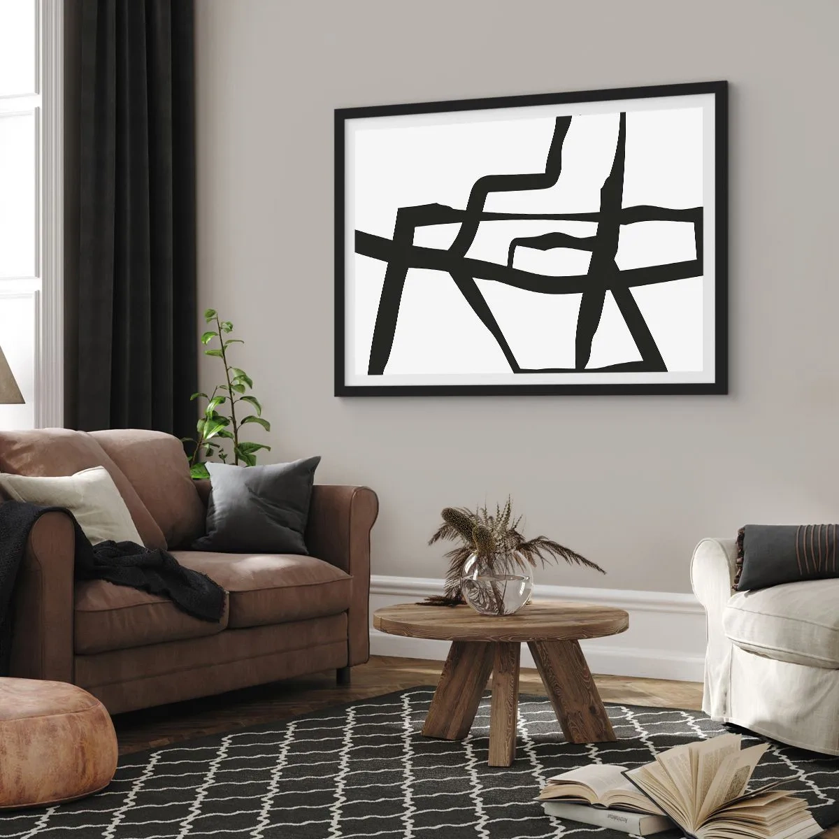 Plagát v čiernom ráme - Čiernobiela konštrukcia - 91x61 cm