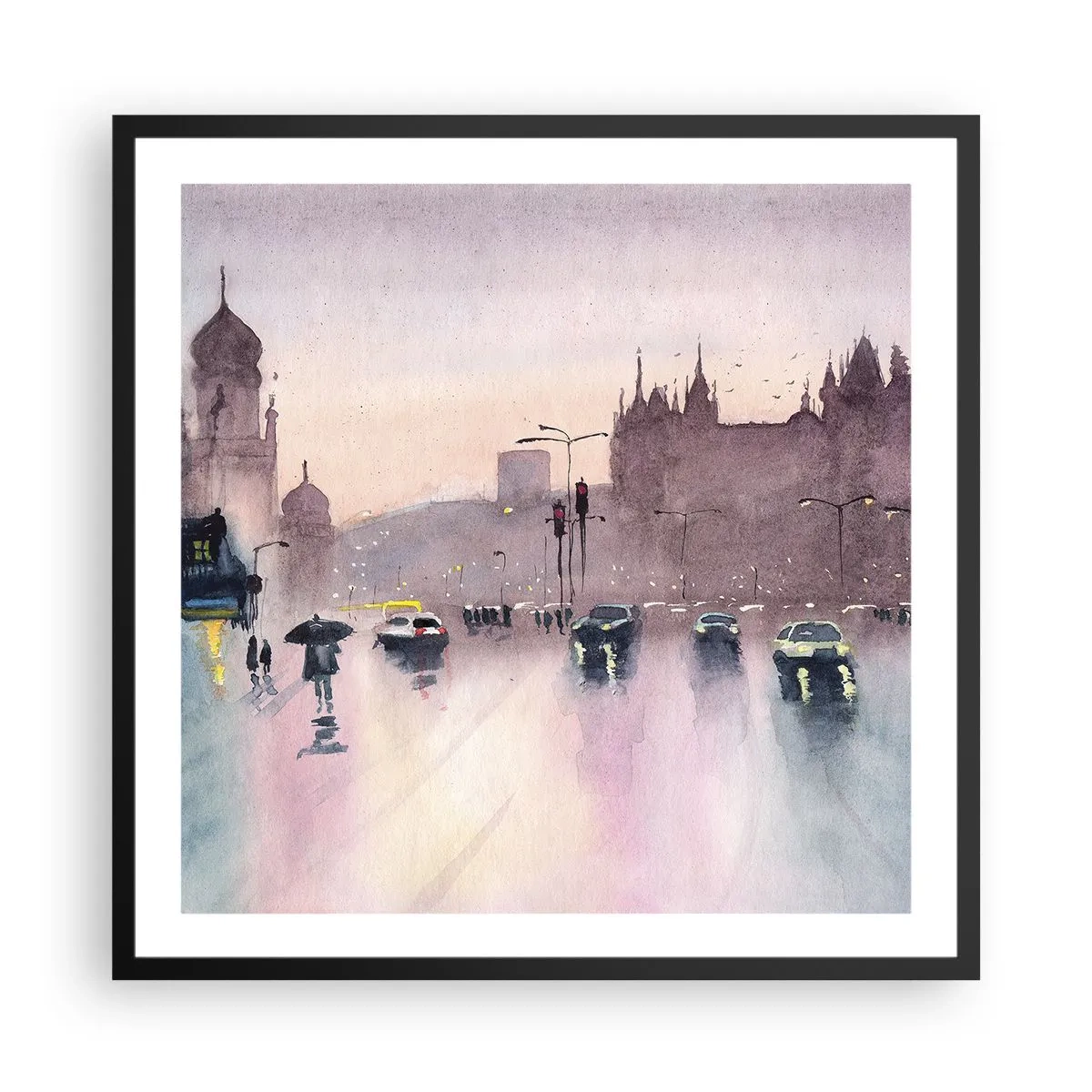 Plagát v čiernom ráme - V daždivom opare - 60x60 cm