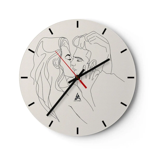 Nástenné hodiny - Minimalistická karikatúra zamilovaného páru - 30x30cm - Zamotaní citom - Moderná nástenná dekorácia do obývacej izby, kuchyne a spálne ARTTOR