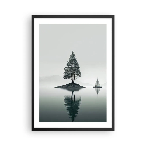 Plagát v čiernom ráme - Osamelý strom na ostrove s odrazom vo vode - 50x70cm - Snívanie - Moderná nástenná dekorácia do obývacej izby a spálne ARTTOR