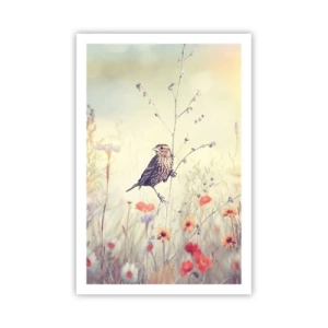 Plagát - Portrét vtáka s lúkou v pozadí - 61x91 cm
