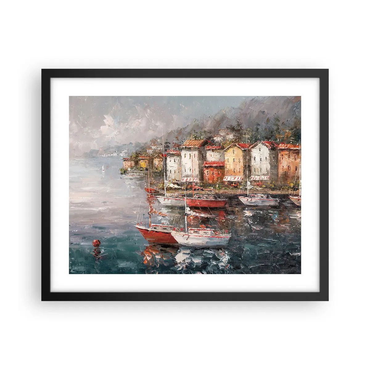 Plagát v čiernom ráme - Romantický prístav - 50x40 cm