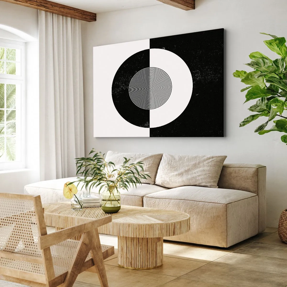 Obraz na plátne - Grafický vzor v kontrastnej čiernej a bielej farbe - 70x50cm - Harmónia v čiernej a bielej - Moderná nástenná dekorácia do obývacej izby a spálne ARTTOR