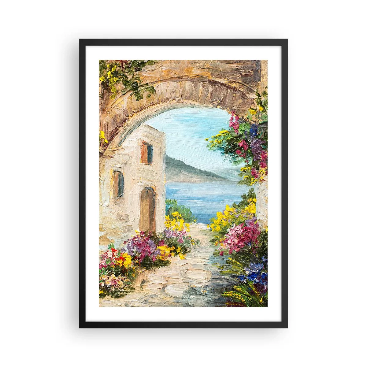 Plagát v čiernom ráme - Kamenný oblúk s výhľadom na more - 50x70cm - Pôvab pobrežnej krajiny - Moderná nástenná dekorácia do obývacej izby a spálne ARTTOR