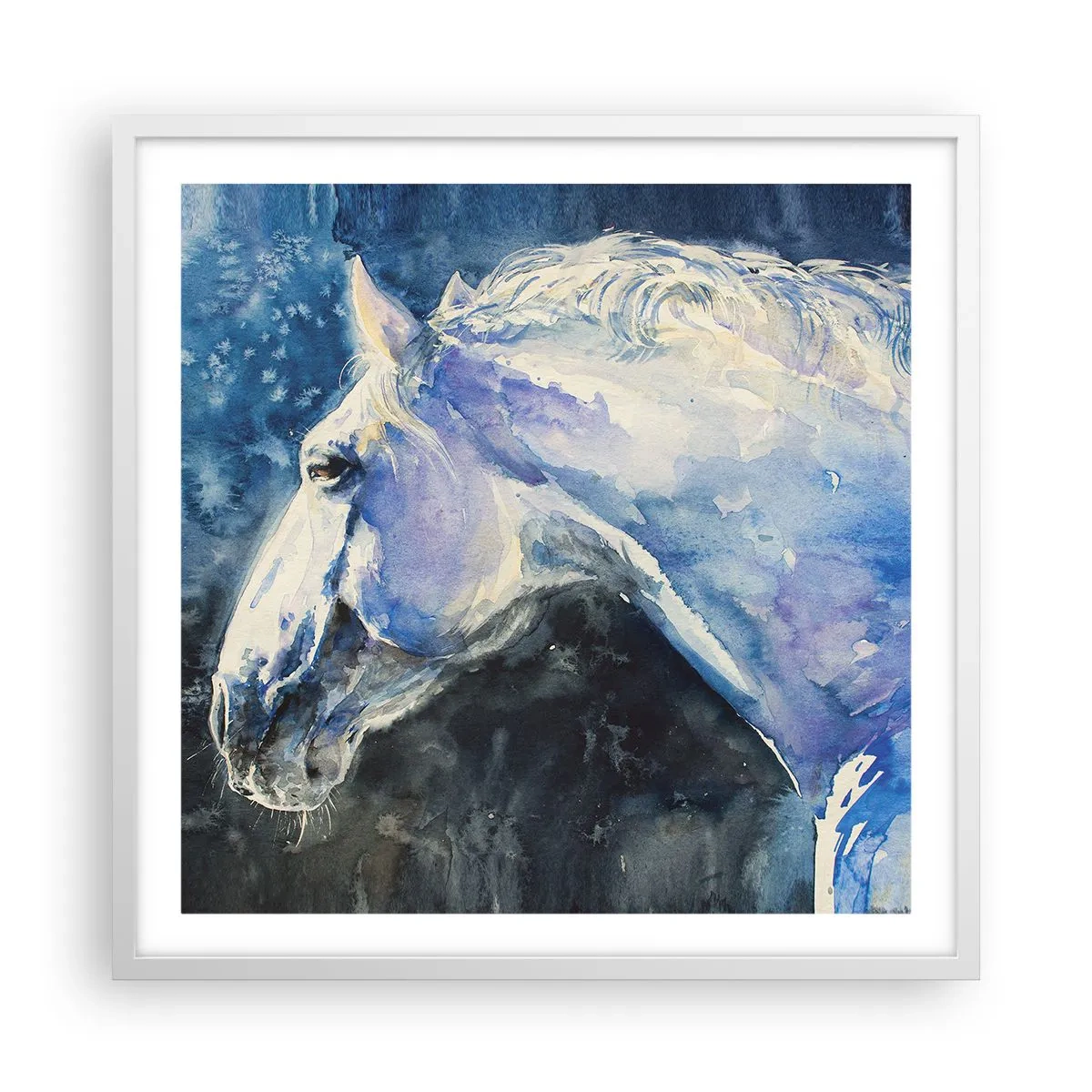 Plagát v bielom ráme - Portrét v modrej žiare - 60x60 cm
