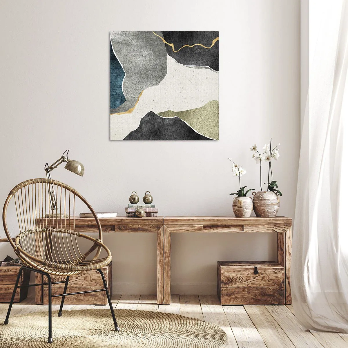 Obraz na plátne - Mozaiková kompozícia so zlatou niťou - 40x40 cm