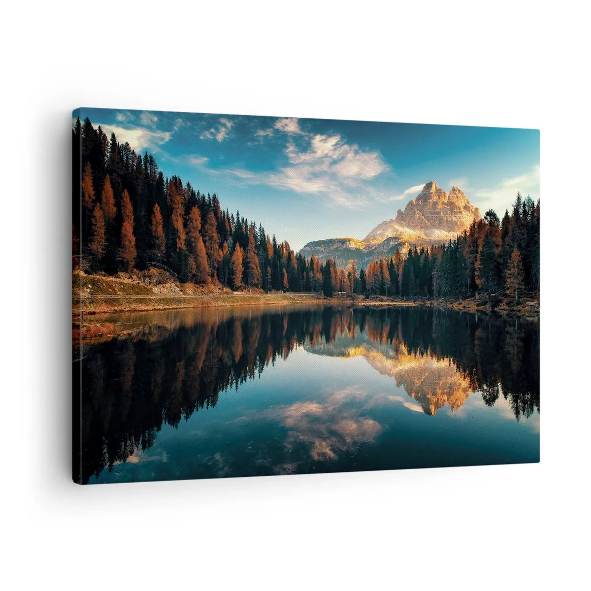 Obraz na plátne - Horská krajina s jazerom a lesom - 70x50cm - Dvojitá krajina - Moderná nástenná dekorácia do obývacej izby a spálne ARTTOR