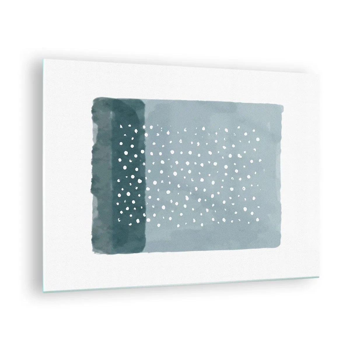 Obraz na skle - Abstraktný obraz v odtieňoch modrej s bielymi bodkami. - 70x50cm - Pestované na modrej - Moderná nástenná dekorácia do obývacej izby a spálne ARTTOR