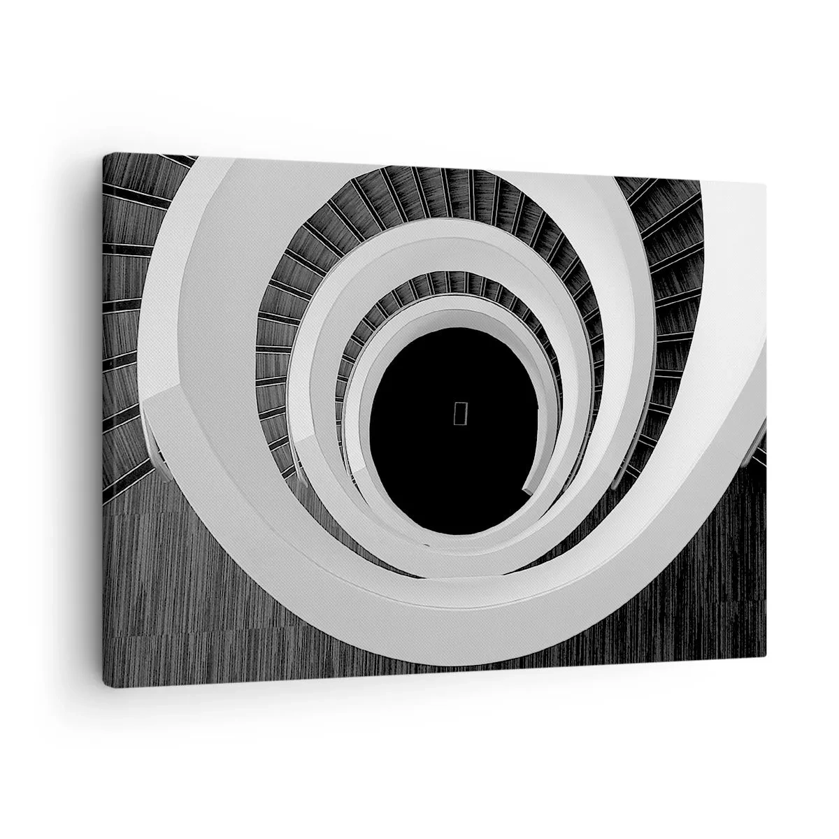 Obraz na plátne - Čiernobiele točité schodisko v modernom štýle - 70x50cm - K podstate vecí - Moderná nástenná dekorácia do obývacej izby a spálne ARTTOR