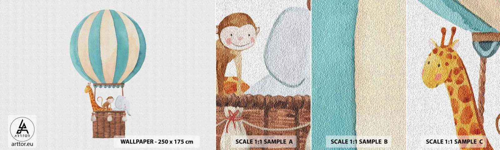 Vzorka samolepiacej fototapety Deluxe Sticker - Fantastický výlet - Balón, Pre deti, Vintage - 100x30 cm