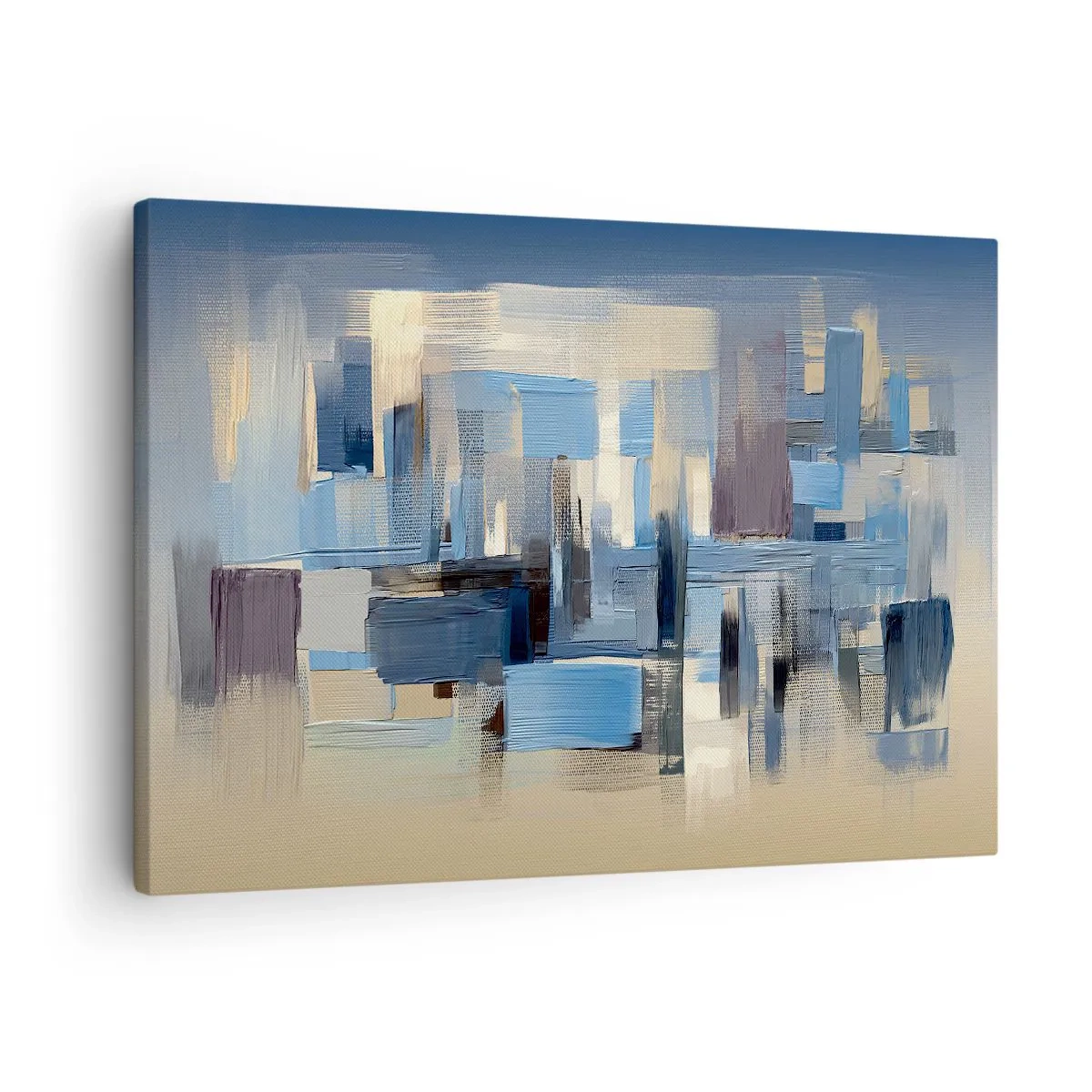 Obraz na plátne - Geometrické tvary v odtieňoch modrej a béžovej - 70x50cm - Modrá konštrukcia - Moderná nástenná dekorácia do obývacej izby a spálne ARTTOR