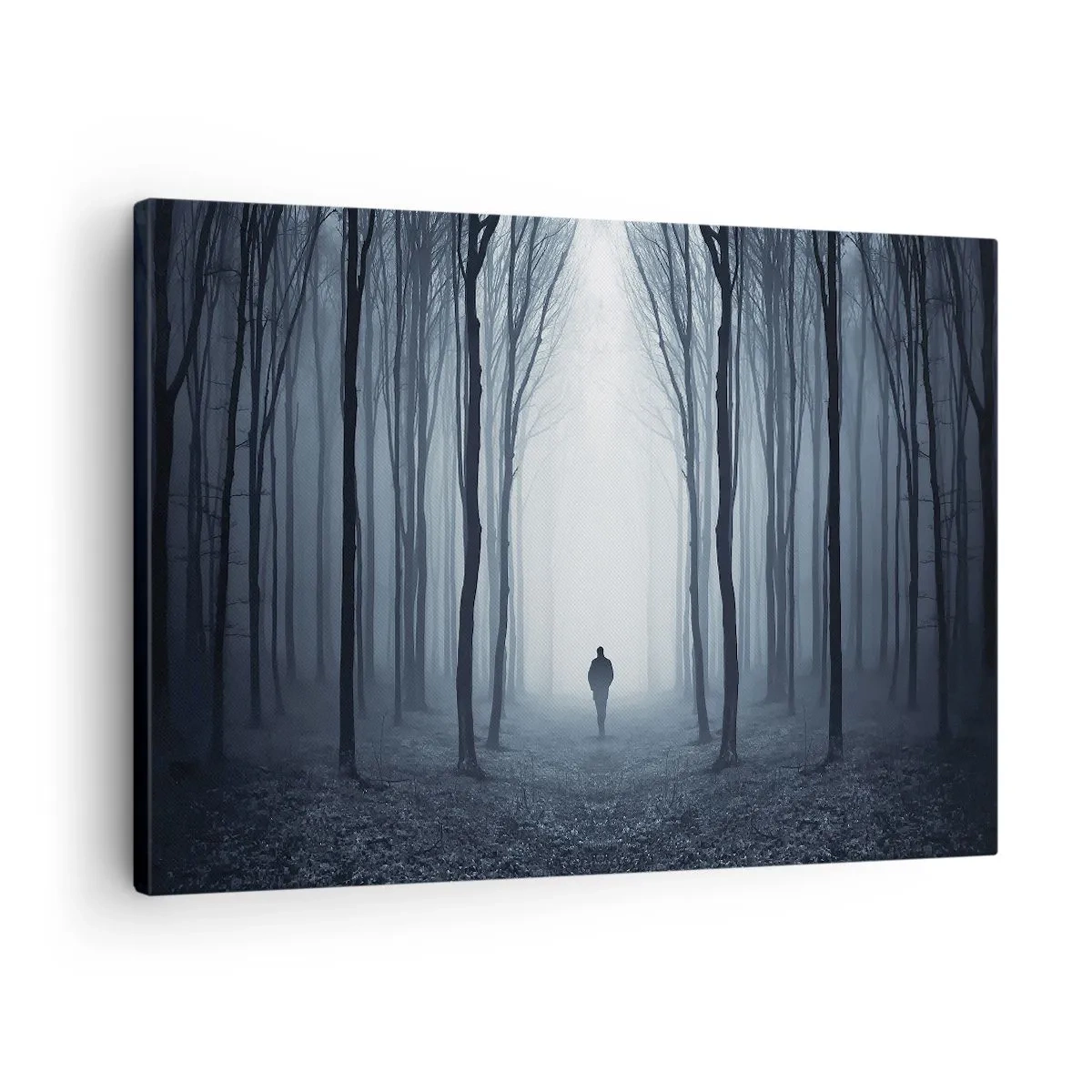 Obraz na plátne - Postava kráčajúca medzi stromami v hmlistom lese - 70x50cm - A všetko jednoduché a jasné - Moderná nástenná dekorácia do obývacej izby a spálne ARTTOR