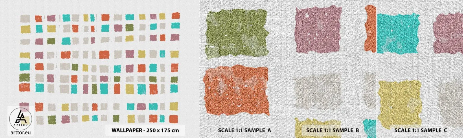 Vzorka fototapety Premium Canvas - Neznáma hra - Pastel, Štvorce, Minimalizmus - 100x30 cm