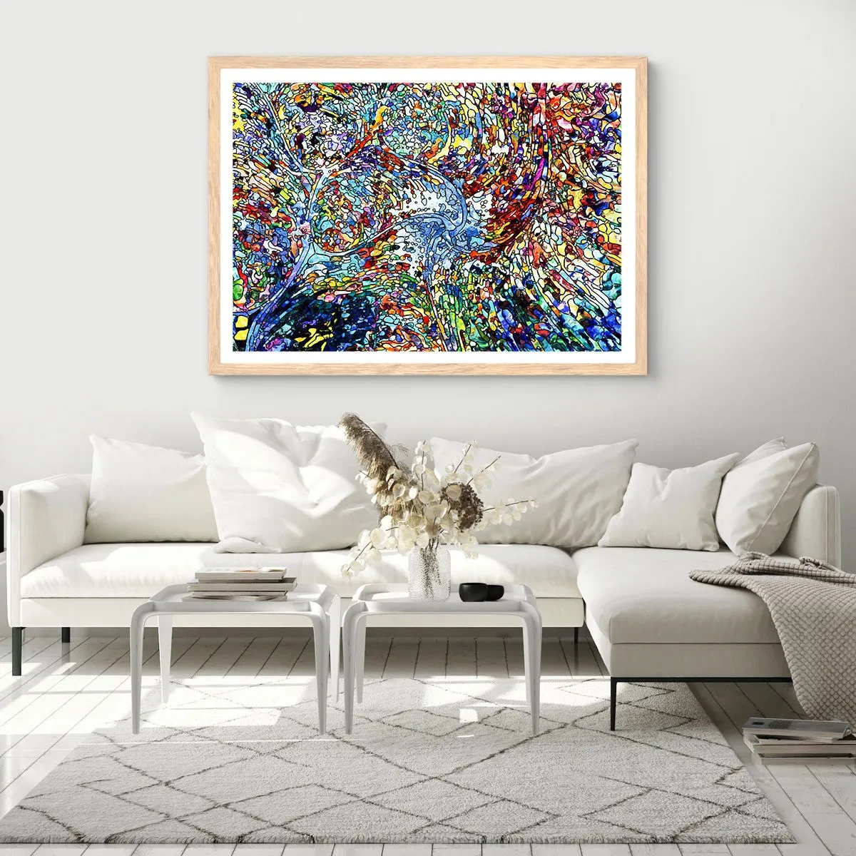 Plagát v ráme zo svetlého duba - Vitráž s kvapkami - 91x61 cm