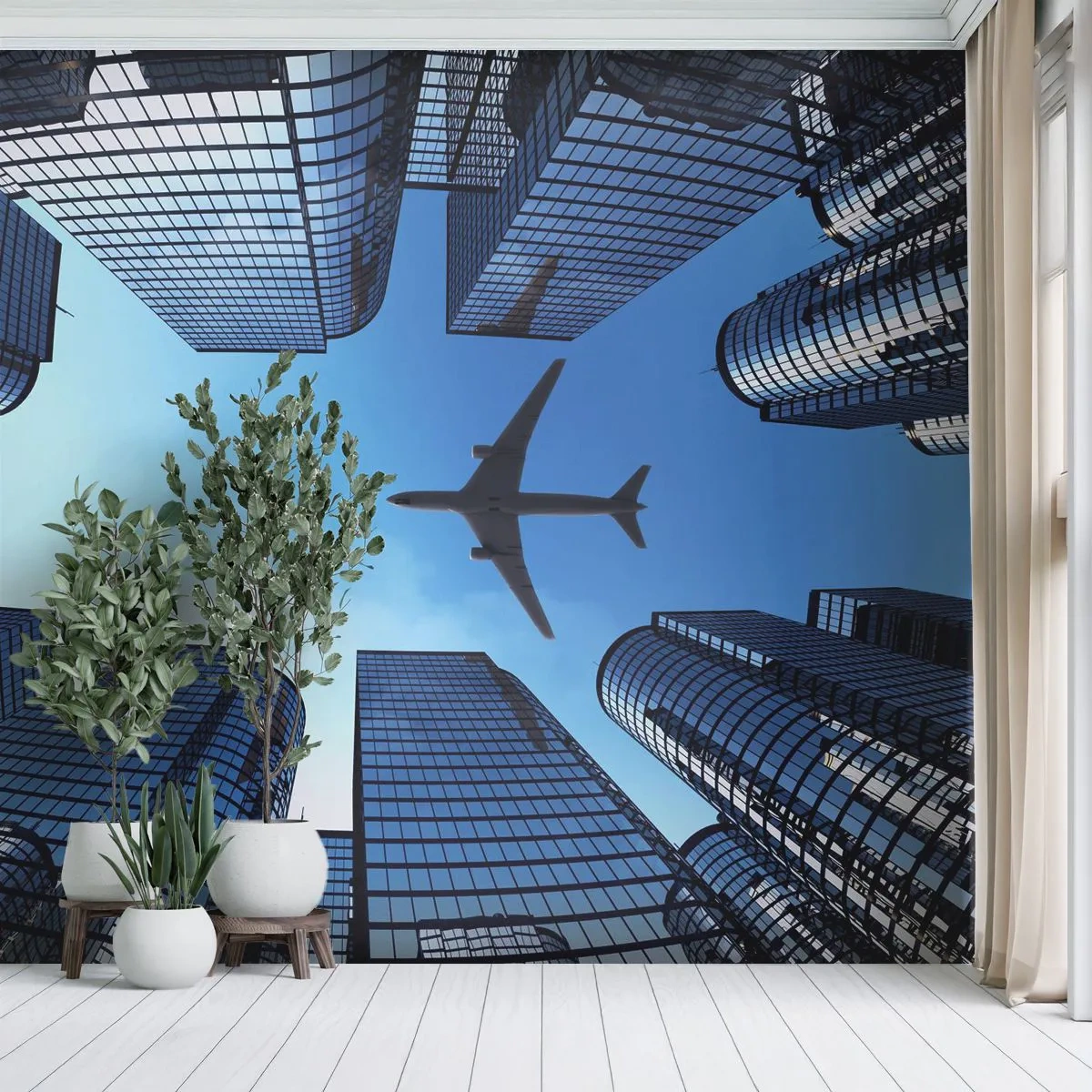 Fototapeta Premium Canvas - Pohľad zo sklenenej rokliny - Architektúra, Lietadlo, Mesto - 250x175 cm