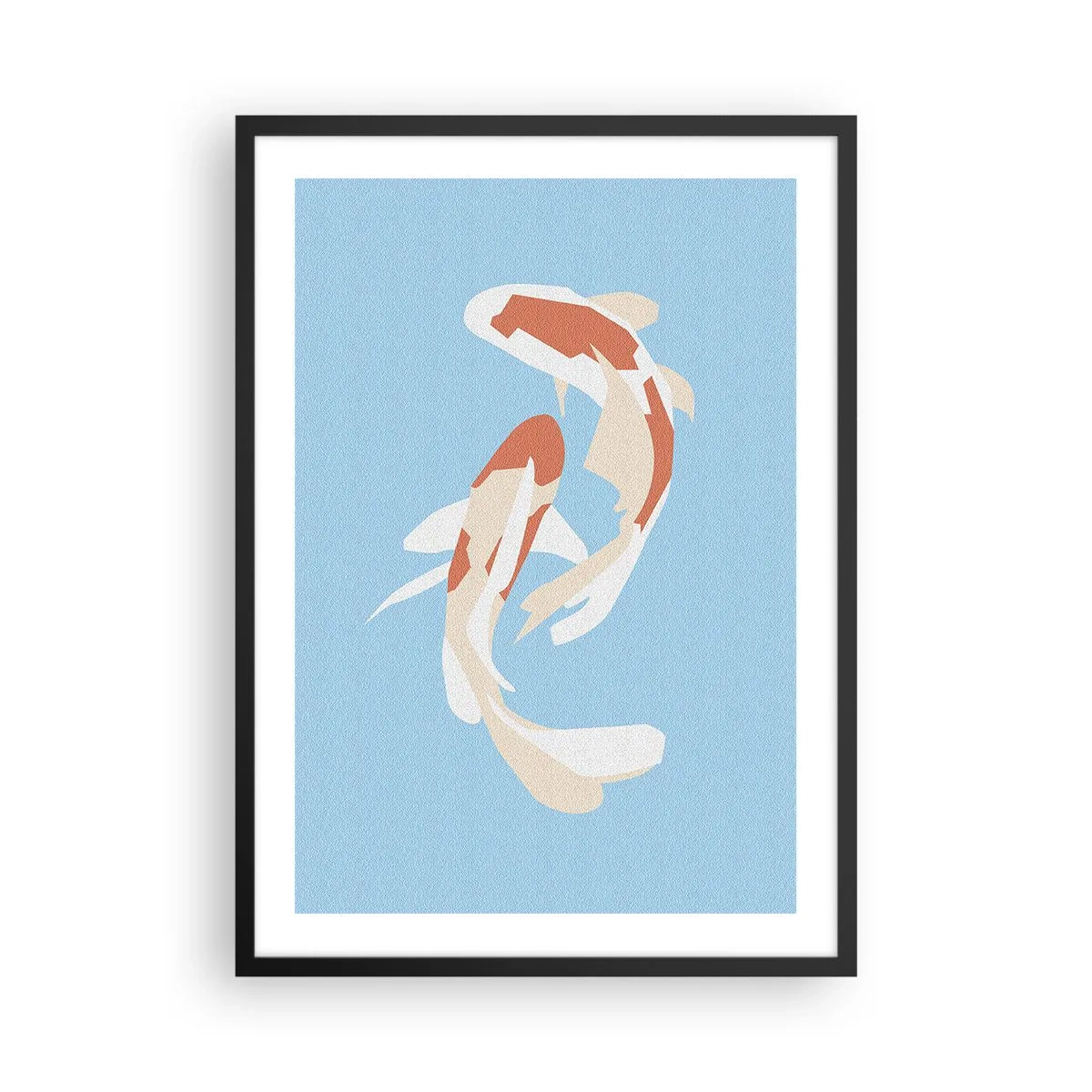 Plagát v čiernom ráme - Dve koi ryby plávajú v harmónii - 50x70cm - Spontánne synchronizované plávanie - Moderná nástenná dekorácia do obývacej izby a spálne ARTTOR