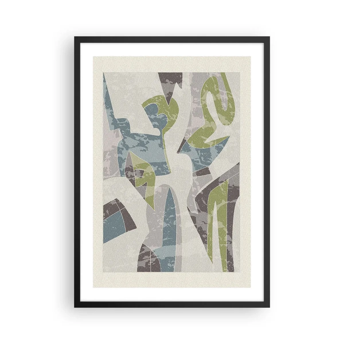 Plagát v čiernom ráme - Abstraktné postavy v odtieňoch zelenej a modrej - 50x70cm - Kompozícia za sklom - Moderná nástenná dekorácia do obývacej izby a spálne ARTTOR