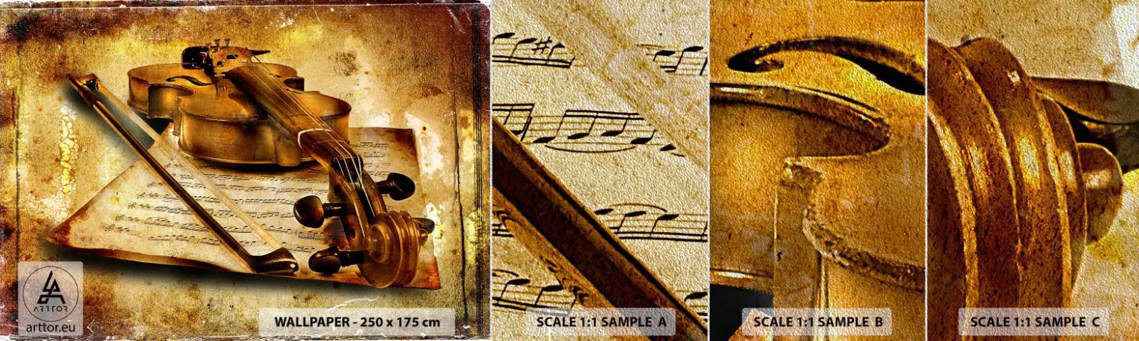 Vzorka fototapety Premium Sand - Okamžite potrebný virtuóz - husle, Hudba, Hudobné poznámky - 100x30 cm