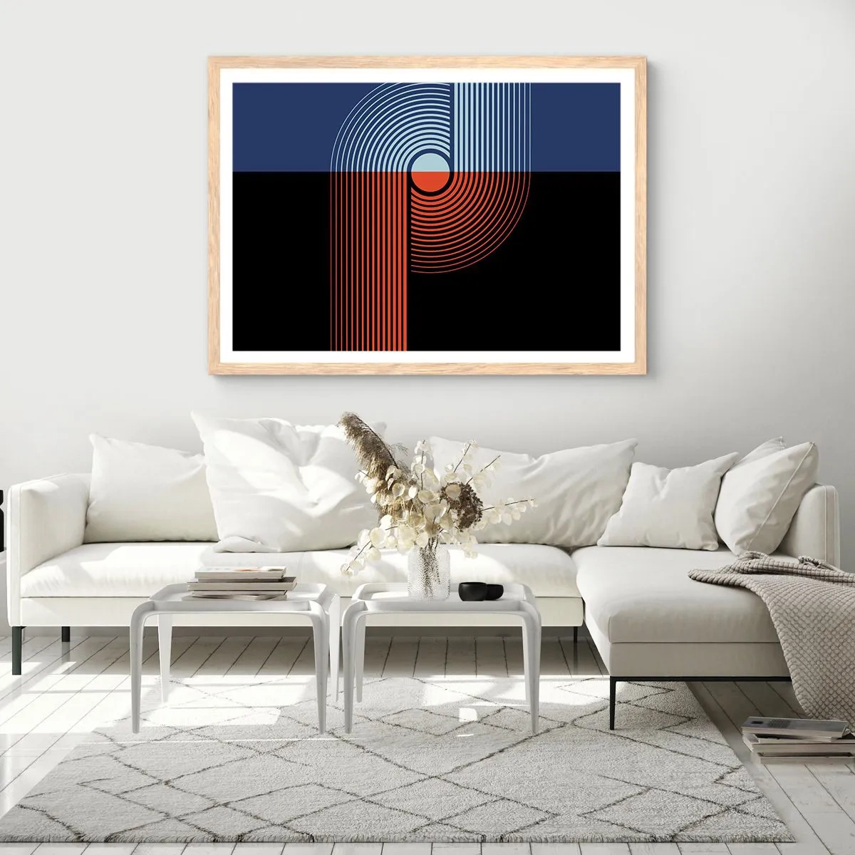 Plagát v ráme zo svetlého duba - V geometrickom objatí - 91x61 cm