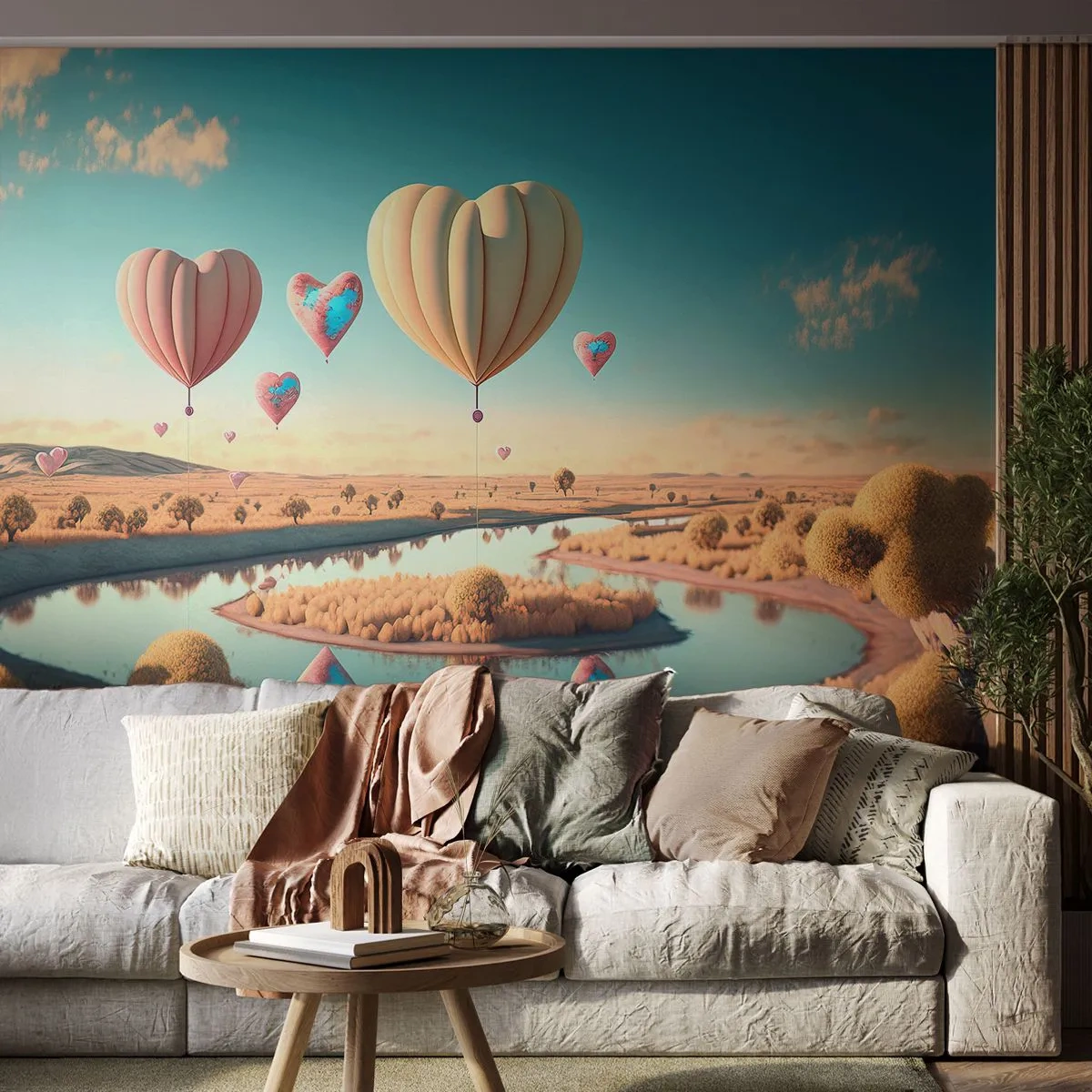 Fototapeta Premium Sand - Láska ťa nechá vzlietnuť - Balóny, Pastel, Candy - 100x70 cm