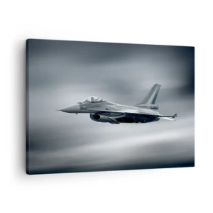 Obraz na plátne - Stíhačka za letu proti zamračenej oblohe - 70x50cm - Hodíš výzvu? - Moderná nástenná dekorácia do obývacej izby a spálne ARTTOR