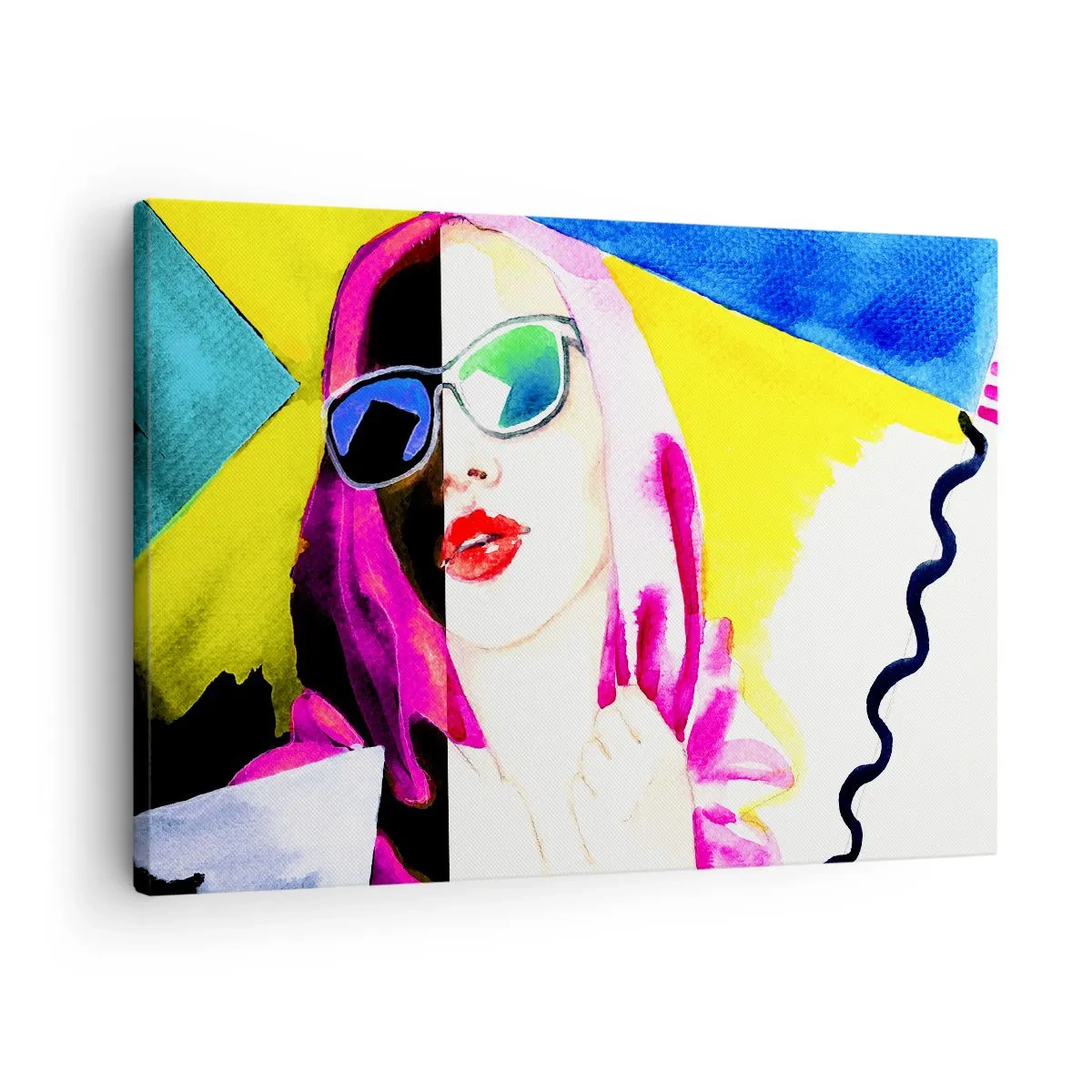 Obraz na plátne - Farebný portrét ženy so slnečnými okuliarmi - 70x50cm - Nie som biela a nie som čierna - Moderná nástenná dekorácia do obývacej izby a spálne ARTTOR