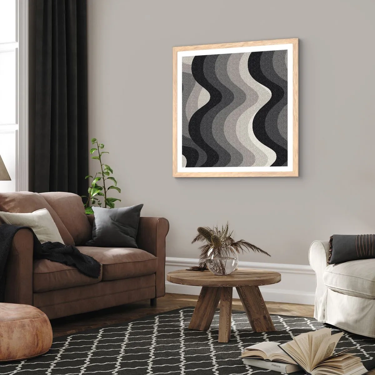 Plagát v ráme zo svetlého duba - Vlna za vlnou - 30x30 cm