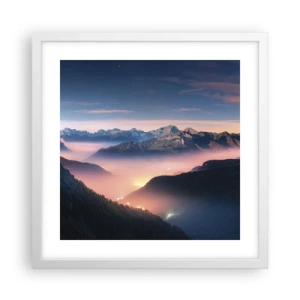 Plagát v bielom ráme - Svetlo v údoliach - 40x40 cm