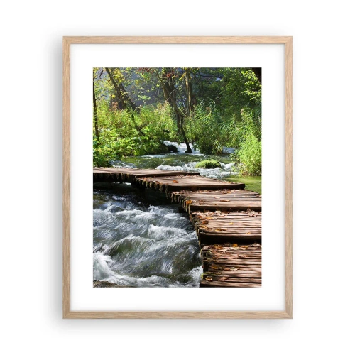 Plagát v ráme zo svetlého duba - Pri spenenom vodopáde - 40x50 cm