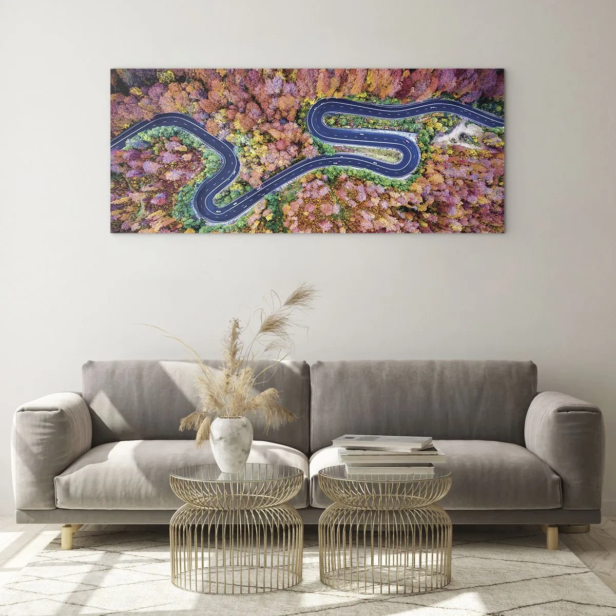 Obraz na skle - Kľukatá cesta lesom - 100x40 cm