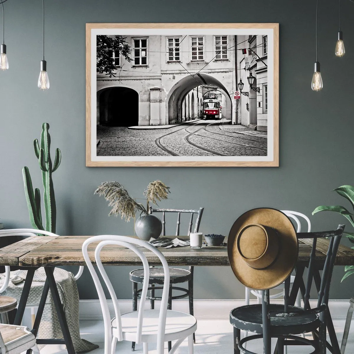 Plagát v ráme zo svetlého duba - Mestským labyrintom - 70x50 cm