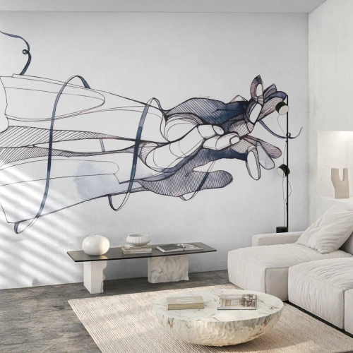 Fototapeta Standard Eco - Umelecká kresba ruky s kvetom v abstraktnom štýle - 100x70cm - Štúdia o dotyku - Moderná nástenná dekorácia do obývacej izby a spálne ARTTOR