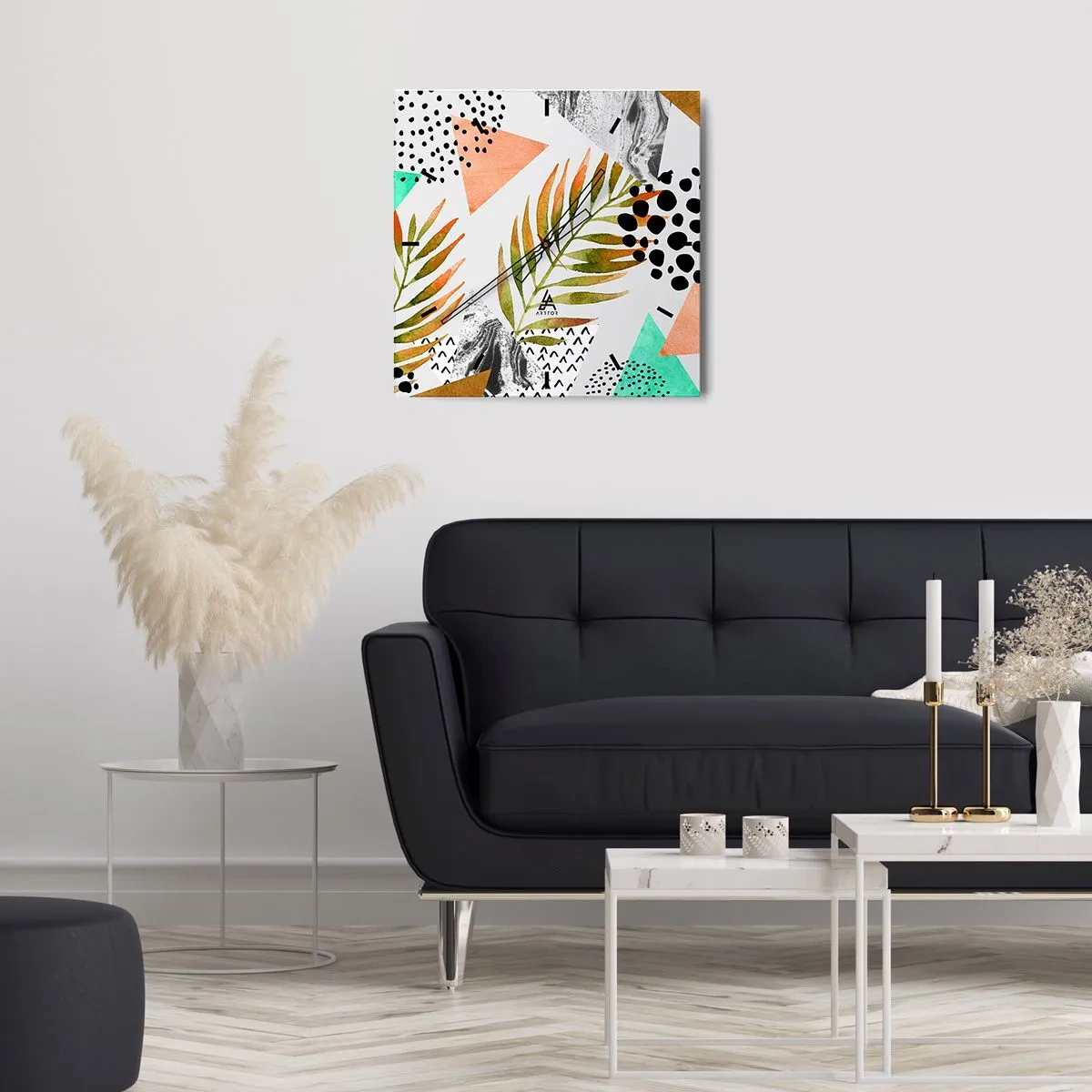 Nástenné hodiny - Dekorácia s palmovým listom - 40x40 cm